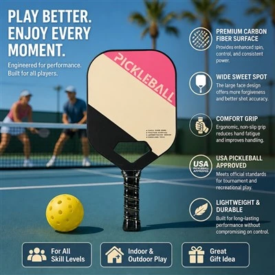 High Spin T700 Raw Carbon Fiber Wiċċ mhux maħdum USAPA Approvat Pickleball Paddle